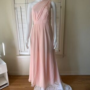 David's Bridal Blush Pink One Shoulder Chiffon Pleated Maxi Dress Size 4